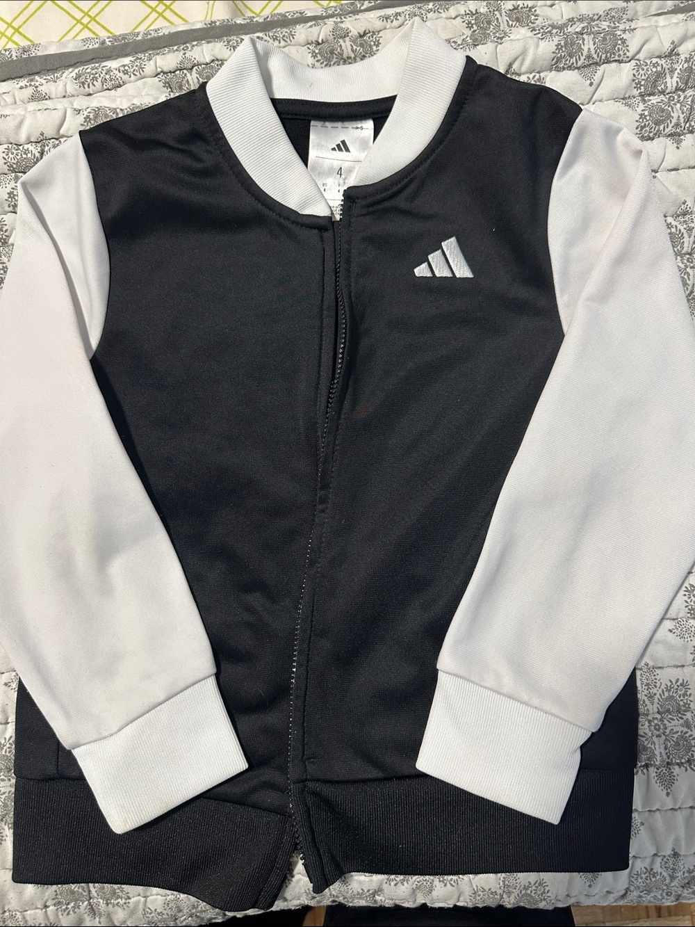 adidas Black and White Kids Zip-Up Bomber Jacket